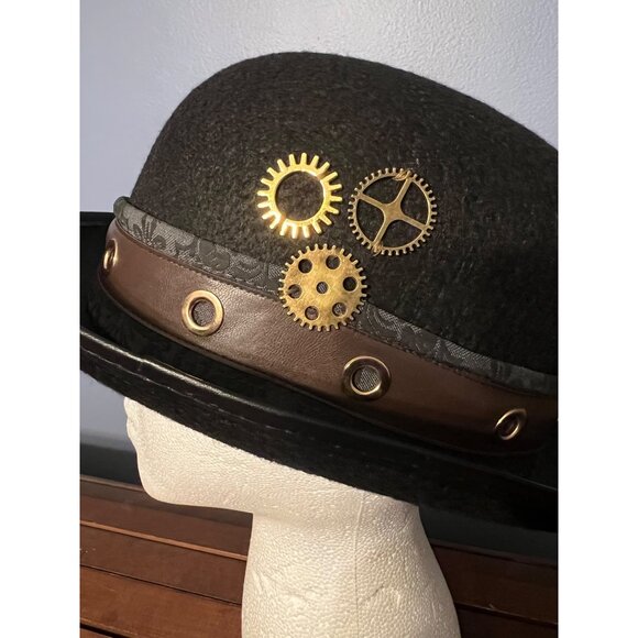 Steampunk‎ Bowler Black Hat OS With Gears Halloween Costumes Cosplay Dress Up - Picture 3 of 5